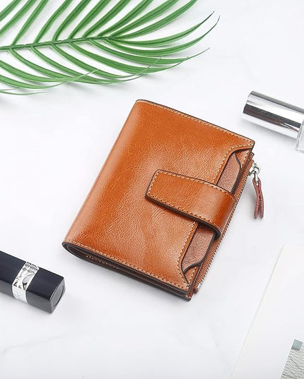 Lavemi Small Compact Women Wallet RFID Blocking Genuine Leather Bifold Purse with ID Windows