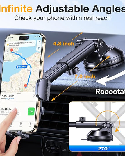 Romuto Car Phone Holder Mount【Super Suction】 Cell Phone Mount Phone Holders for Your Car Accessories for Women Men Dashboard/Windshield/Vent/Wall Shower Mounts Truck Stand for iPhone Samsung