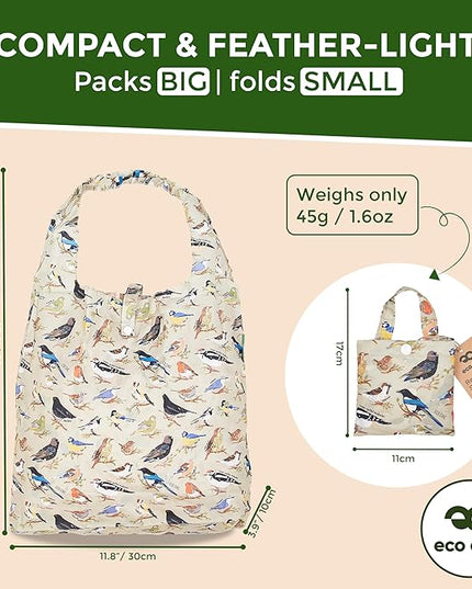 ECO CHIC Foldable Reusable Grocery Bags - Lightweight, Recycled & Reusable Shopping Bag - Waterproof Packable Tote