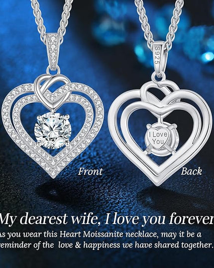 OOBEE Moissanite Heart Necklaces for Women, 1- 4 Carat Moissanite 925 Sterling Silver Gold Plating Fine Women Necklace，Ideal Anniversary Birthday Christmas Valentine Mothers Day Jewelry Gifts for Mom Wife Her Girlfriend