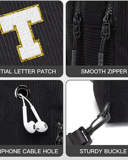 Viverte Small Corduroy Sling Bag Initial Crossbody Bag Fanny Pack for Girls Personalized Birthday Gifts for Teen Girls Gifts