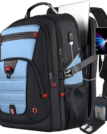 Z-MGKISS 18.4"-19" Extra Large Laptop Backpack, Water-Resistant Gaming Laptop Travel Backpack, School Bag with USB Charging Port and Multiple Compartments, Gifts for Men & Women, Lake Blue