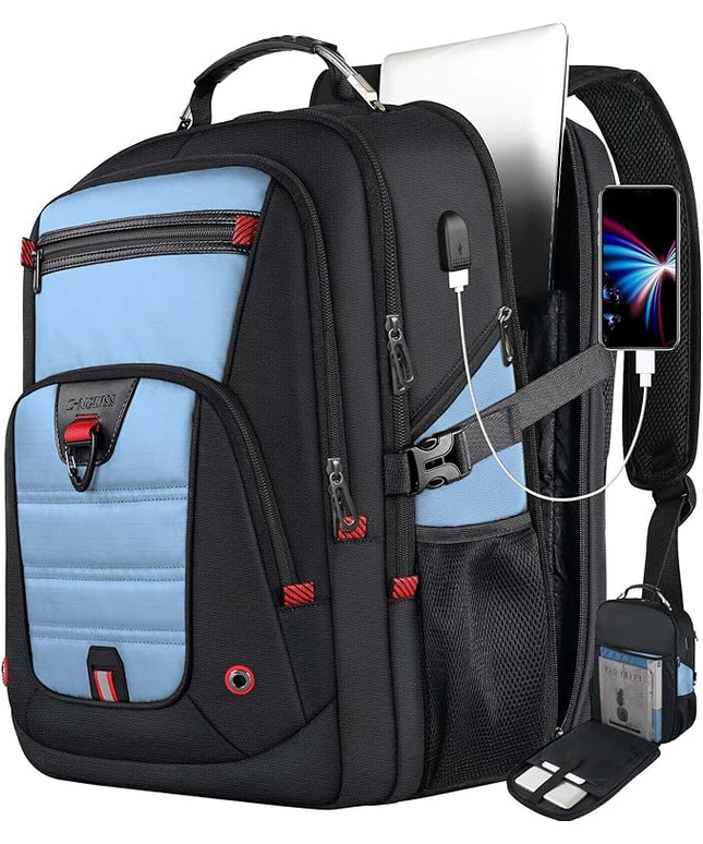 Z-MGKISS 18.4"-19" Extra Large Laptop Backpack, Water-Resistant Gaming Laptop Travel Backpack, School Bag with USB Charging Port and Multiple Compartments, Gifts for Men & Women, Lake Blue