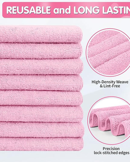 FIXSMITH Pink Microfiber Cleaning Cloth -Pack of 8, Highly Absorbent Cleaning Rags, 16"X12" All Purpose Cleaning Towels for Housekeeping, Kitchen, Car, Lint Free and Reusable Microfiber Towels