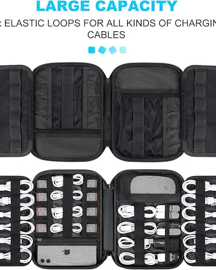 Lacdo Cord Organizer Travel, Cable Organizer Bag Case, Portable Electronics Organizer Travel Case, 6 Layer Large Capacity Charging Cords Storage organizer for Cables, SD Card, Travel Essentials, Black