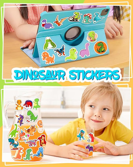 300 Pcs Dinosaur Stickers for Kids, Cute Water Bottle Stickers for Kids Waterproof, Vinyl Laptop Kid Sticker Pack, Kid Classroom Prizes for Elementary Students