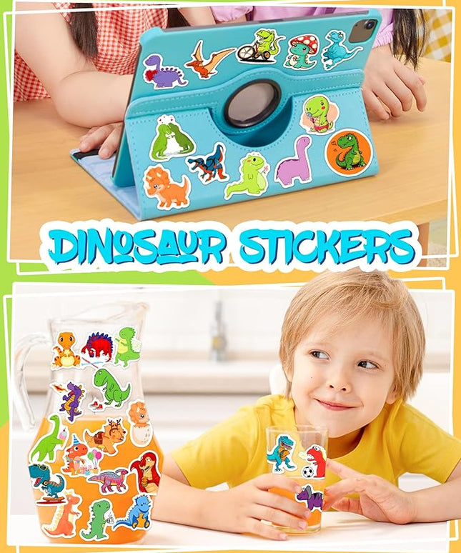 300 Pcs Dinosaur Stickers for Kids, Cute Water Bottle Stickers for Kids Waterproof, Vinyl Laptop Kid Sticker Pack, Kid Classroom Prizes for Elementary Students