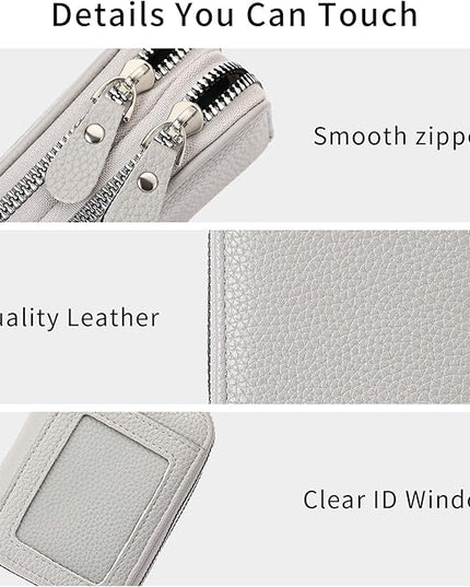 RNIEGA Credit Card Holder Wallet RFID Blocking Leather Small Wallet for Women Double Zipper Wallet with ID Window