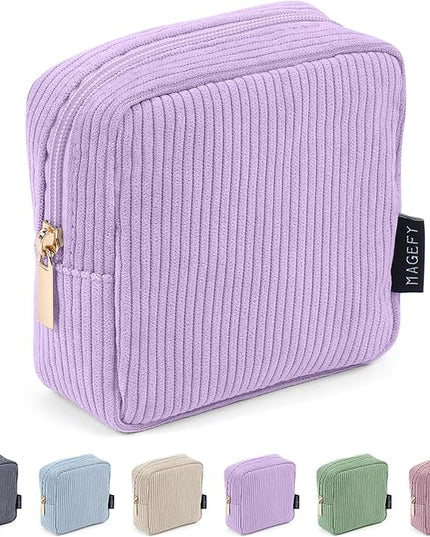 MAGEFY Small Makeup Bag for Purse Mini Cosmetics Bag Corduroy Cute Cosmetic Pouch for Women with Slip-in Pockets