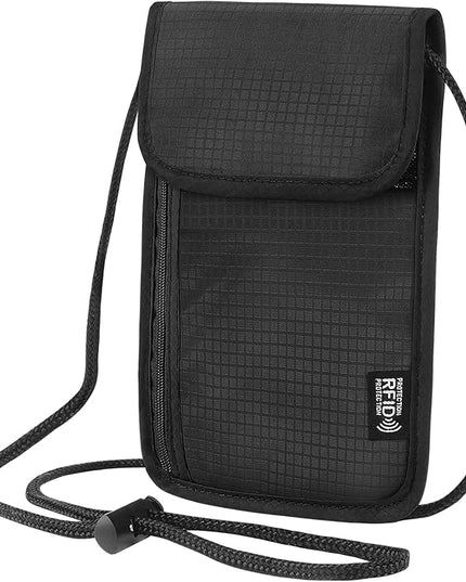 5.5" L x 7.9" W Travel Neck Wallet, RFID Blocking Passport Holder, Security Lightweight Passport Travel Wallet, Neck Pouch Gifts for Women Men(Black)