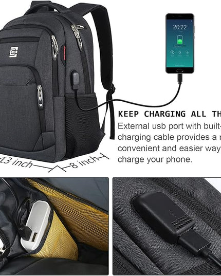 17 Inch Laptop Backpack, Business Anti Theft Slim Durable Laptops Backpack with USB Charging Port, Water Resistant College Computer Bag Gifts for Men & Women Fits 15.6 Inch Notebook-Black