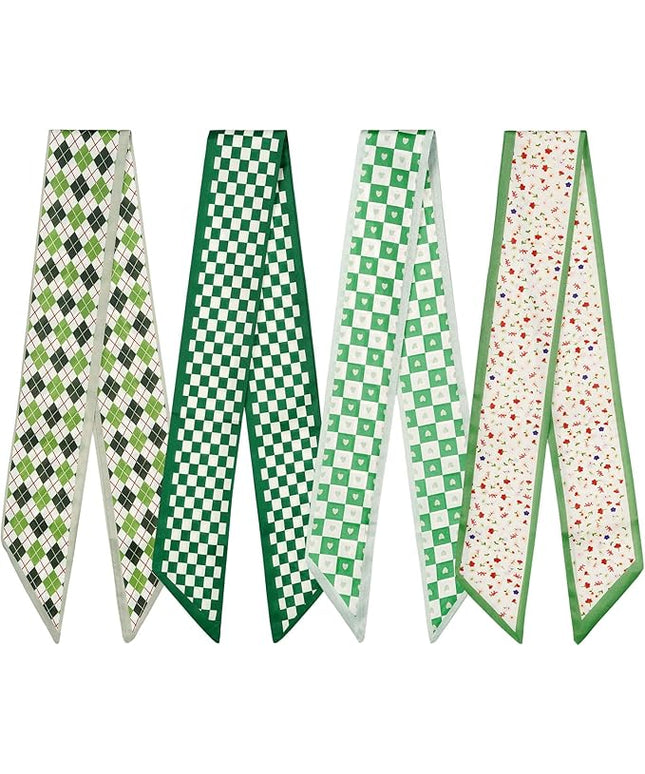 4 Pack Purse Scarf Handbags Skinny Twill Hair Scarves Narrow Neck Scarf Band Women Fashion Accessories Bag Charms