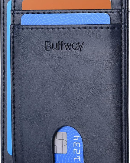 Buffway Slim Minimalist Front Pocket RFID Blocking Leather Wallets for Men and Women - Alaska Blue