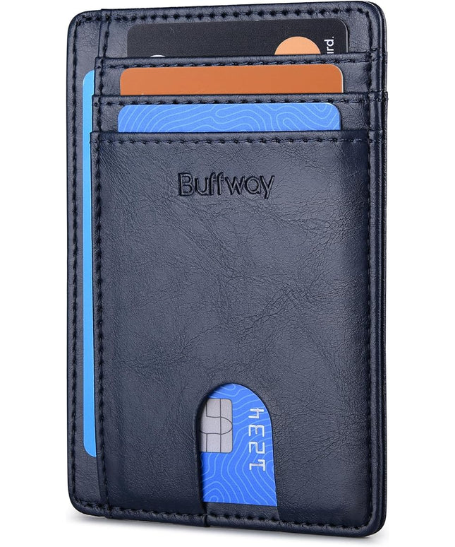 Buffway Slim Minimalist Front Pocket RFID Blocking Leather Wallets for Men and Women - Alaska Blue