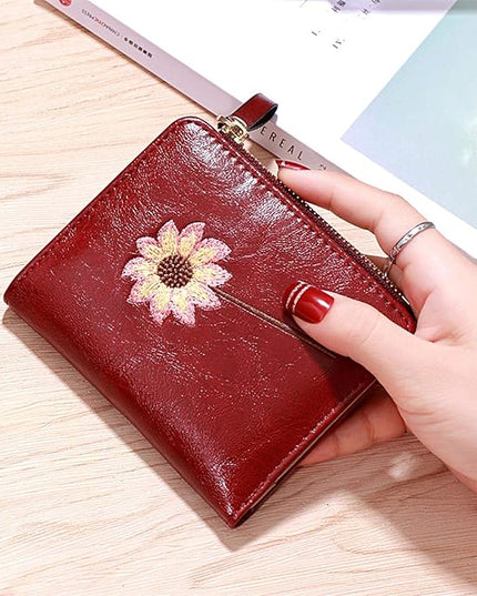 AOXONEL Girls Wallet Small Bifold Womens Wallets Rfid,Compact Female Cute Mini Zipper Coin Card Purse for Teen Girl Kids (Red)