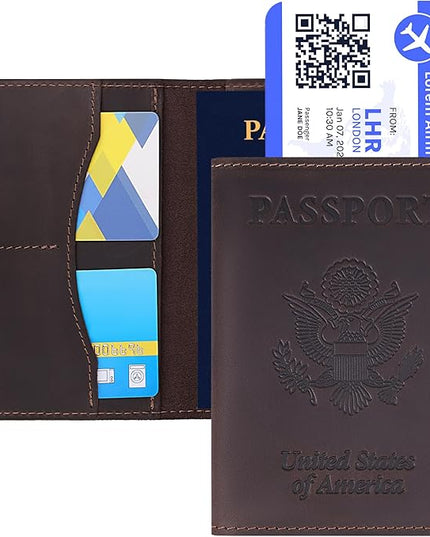 Shvigel Genuine Leather Passport Cover – Passport Holder for Men & Women – Crazy Horse Leather Travel Wallet Brown