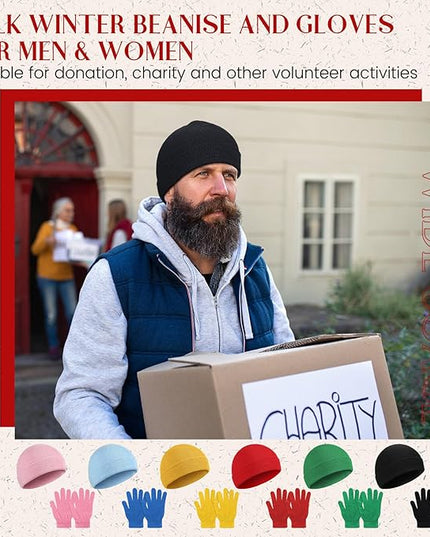 24 Pack Winter Beanies Gloves Cold Weather Unisex Hat Warm Knit Gloves Beanies in Bulk for Men Women, Warm Cozy Gift