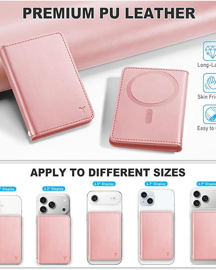 TUCCH for Magsafe Wallet, 6 Card Holders with [ID Window] [RFID Blocking] for iPhone 17/16/15/14/13/12/Pro/Pro Max/Air/Plus Series, PU Leather Magnetic Card Wallet for Men Women, Rose Gold
