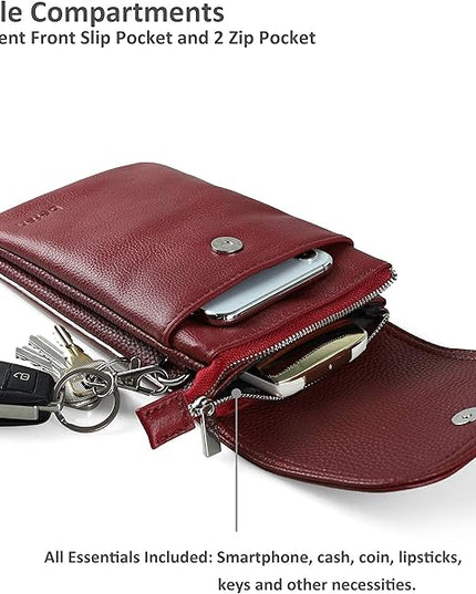 befen Genuine Leather Small Crossbody Bags for Women Cell Phone Bag Cross Body Purses,Silver Zipper
