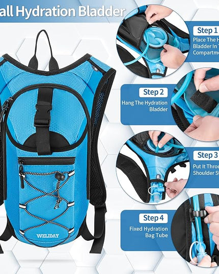 Hydration Backpack with Leak Proof Water Bladder, Lightweight Hydro Water Daypack for Rave, Cycling, Running, Hiking, Climbing