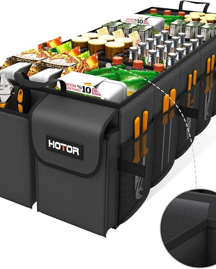 HOTOR Trunk Organizer - Car Organizer, Foldable Trunk organizer for SUVs & Sedans, Sturdy Car Organization for Car Accessories, Tools, Sundries, Black, 6 Compartments, 34.8"×16.0"×11.6"