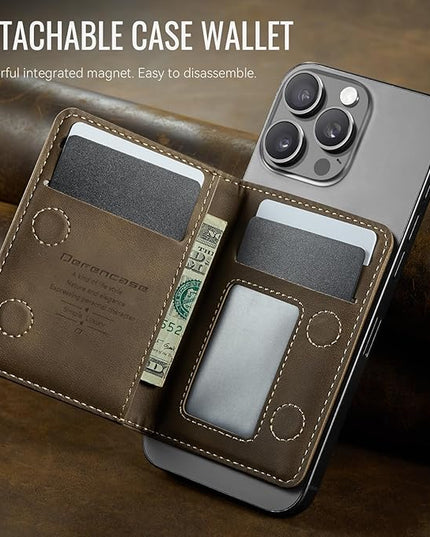 Defencase for Magsafe Wallet Magnetic Card Holder RFID Blocking, PU Leather Minimalist Phone Wallet for MagSafe Phones and Cases for iPhone 17/16/ 15/14/ 13/12/ Pro/Max/Plus/Air, Retro Brown