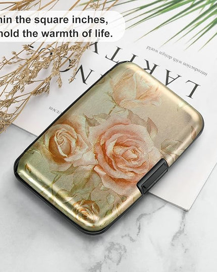 ELFISH Mini RFID Aluminum Wallet Credit Cards Holder Business Card Case Metal ID Case for Men Women(Champagne rose)