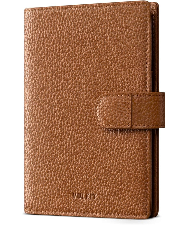 VULKIT Leather Passport Travel Wallet for 2 Passports Pocket Slim Double Passport Holder RFID Blocking with ID Window for Women or Men