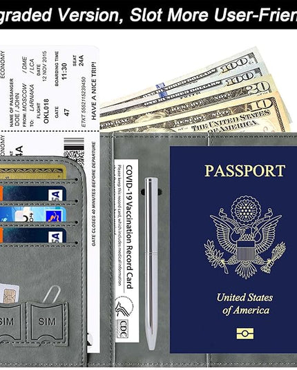 Passport Holder Cover Wallet Travel Essentials Leather Rfid Blocking Case Vacation Luggage Must Haves Travel Accessories for Men Women (116#Grey)