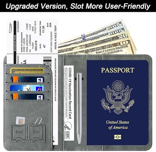 Passport Holder Cover Wallet Travel Essentials Leather Rfid Blocking Case Vacation Luggage Must Haves Travel Accessories for Men Women (116#Grey)