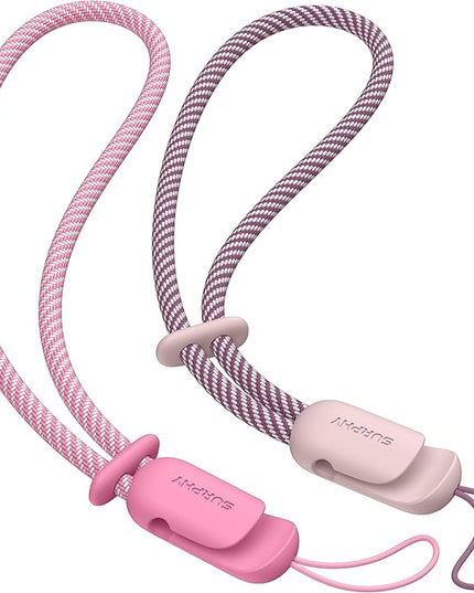 SURPHY 2 Pack Phone Lanyard for Cellphone Case, Phone Wrist Strap for Case, Cellphone Strap with 2-Color Braided, Charm Wrist Lanyard for Women and Men, Pink & Rose Pink