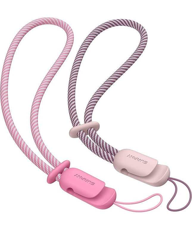 SURPHY 2 Pack Phone Lanyard for Cellphone Case, Phone Wrist Strap for Case, Cellphone Strap with 2-Color Braided, Charm Wrist Lanyard for Women and Men, Pink & Rose Pink