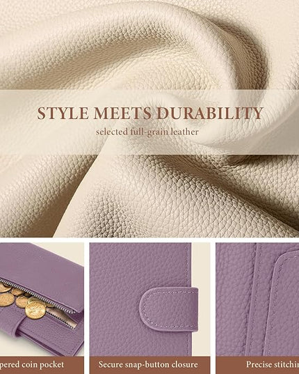 Genuine Leather Passport Holder for Women Men, Hidden Airtag Pocket, RFID Blocking, Zippered Coins Pocket & Cash Compartment Travel Gifts Essentials Passport Cover Case - Purple