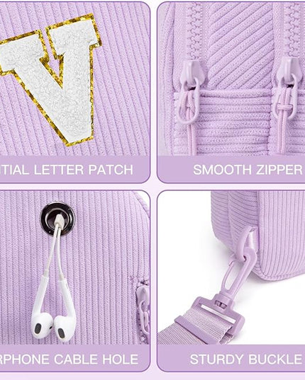 Viverte Small Corduroy Sling Bag Initial Crossbody Bag Fanny Pack for Girls Personalized Birthday Gifts for Teen Girls Gifts