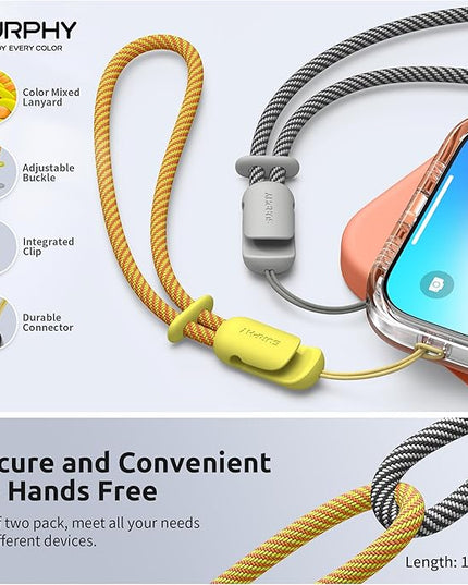 SURPHY 2 Pack Phone Lanyard for Cellphone Case, Phone Wrist Strap for Case, Cellphone Strap with 2-Color Braided, Charm Wrist Lanyard for Women and Men, Yellow & Gray
