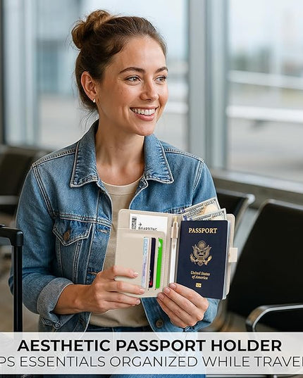Beautiful Passport Holder for Travel – Cute Cover with Pen Holder to Keep Your Travel Documents Organized & Safe – Quality Passport Wallet for Women & Men and Great for Gifting