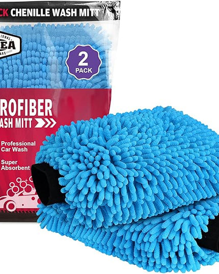 AIDEA Car Wash Mitt Microfiber-2PK, Scratch-Free& Lint-Free, Premium Chenille Microfiber Wash Mitt-Blue Regular Size (7.12''X10.14'')