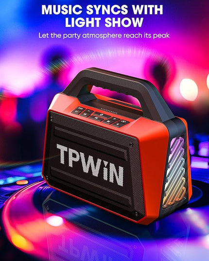 Portable Bluetooth Speakers - Wireless Speaker 80W Peak, Loud Speaker with Light, Strong Bass, BT 5.3, TWS, IPX6 Waterproof, 20H Playtime for Home Party Outdoor Beach Camping - Red