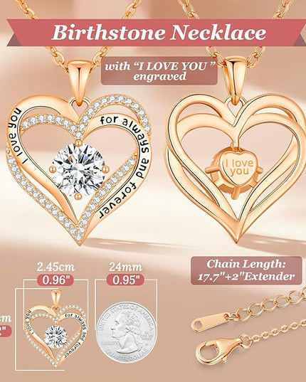 CDE Forever Love Heart Necklaces for Women, Wedding Anniversary, Birthday Mothers Day Christmas Day Gifts for Mom, Mother, Wife, friend, S925 Silver Jewelry with Birthstone Pendant
