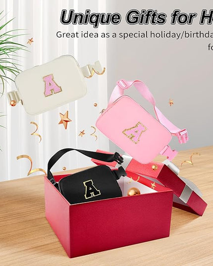 Uygafly Personalized Belt Bag for Women Girls - Fashion Mini Waist Packs with Adjustable Strap - Trendy Travel Fanny Pack Crossbody Bags with Initial Letter - Teen Gifts | Cream,V