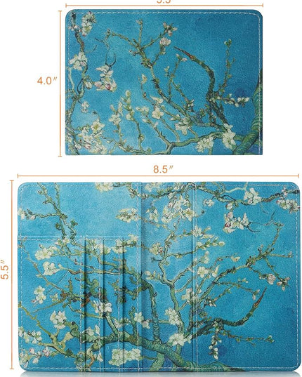 Passport Holder, Slim Travel Wallet RFID Blocking Card Case Passport Cover Protector Travel Essentials with Credit Card Slots Pockets for Women/Men, Almond Blossom Tree