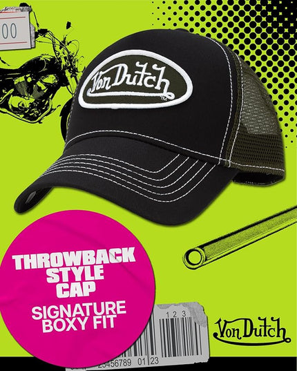 Von Dutch Unisex Trucker Hat - Curved Bill Mesh Back Retro Classic Adjustable Snapback Baseball Cap for Men and Women