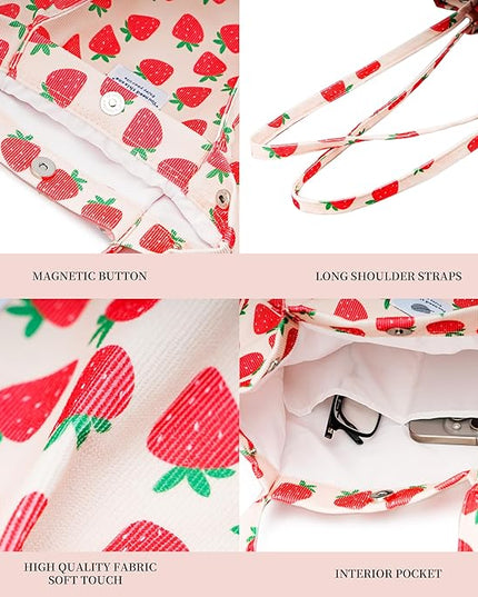 Corduroy Tote Bag Cute Tote Bags for Women Shoulder Bag with Inner Pocket for Work Beach Travel and Shopping Grocery