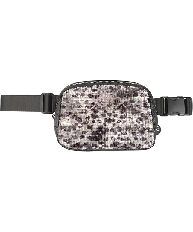 C.C Animal Print Rhinestone Fanny Pack – Leopard & Zebra Waist Bag, Crossbody Belt Bag with Adjustable Strap (Animal Print - Black Leopard)