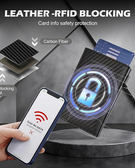 GRALEON Card Wallet for Men,Slim Minimalist Wallet 10-14 Cards,Smart Pop Up Wallets with Money Clip& ID Window,RFID Front Pocket Credit Card Holder, Gifts for Men（Carbon Fiber）
