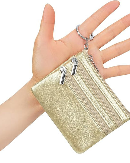 Women's Genuine Leather Coin Purse Mini Pouch Change Wallet with Keychain