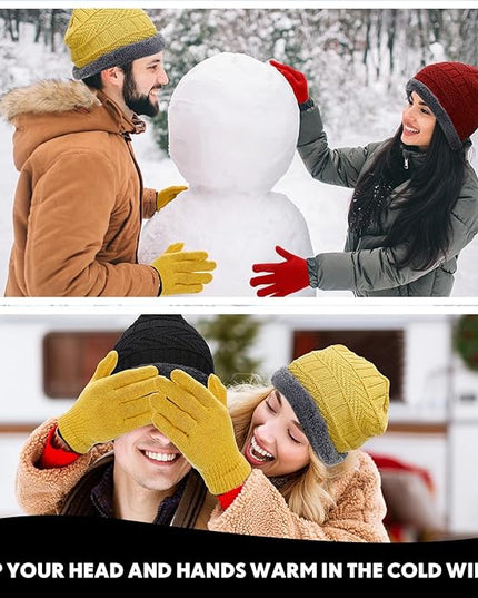 Suhine 40/110 Pcs Winter Hats and Gloves Bulk for Men Women Fleece Lined Beanie & Glove Set Unisex Hats Gloves for Homeless