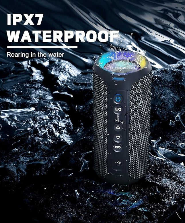 Ortizan Bluetooth Speakers, Portable Wireless Stereo Speaker - IPX7 Waterproof, 30W RMS(40W Peak) Loud Sound, Deep Bass, LED Light, Bluetooth 5.3, for Home/Shower/Outdoor/Beach, Gifts for Adult, Navy