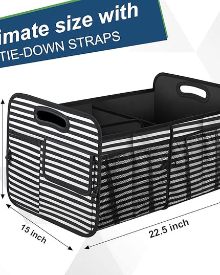 Femuar Car Trunk Organizer,Car Storage Organizer with 72L Large Capacity Waterproof Collapsible and 11 Pockets,Trunk Organizer for Car Suv/Jeep/Sedan, Large Size, Stripe