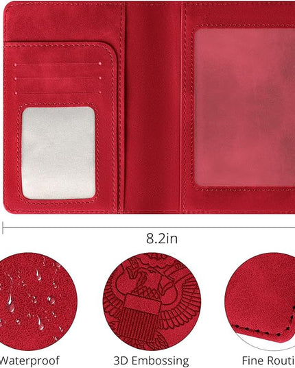 Passport Holder for Travel Essentials,RFID Blocking Passport Cover Wallet Card Case for Women and Men (Red)